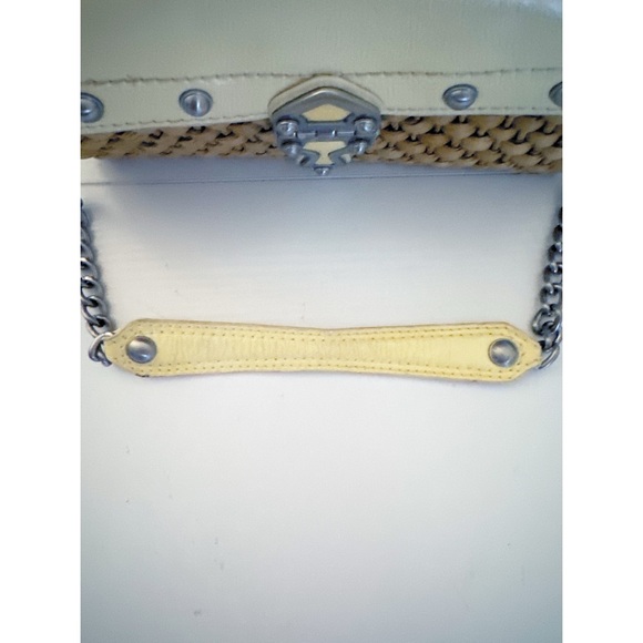 Michael Kors Patent Leather Santorini Shoulder Bag Flap Woven Corn Husk Handbag - Picture 5 of 13